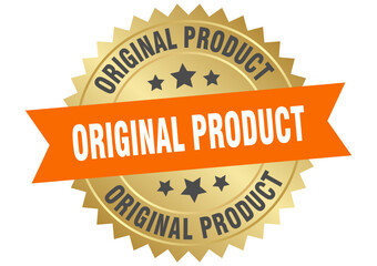 original product. original product round orange and gold label isolated on transparent background