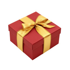 Obraz premium Square red gift box with golden ribbon on transparent background