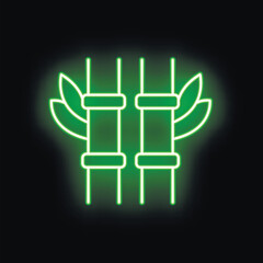 Glowing green neon sign depicting bamboo stems and leaves on a black background