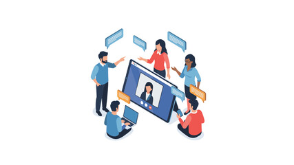 Dynamic team collaborating on a virtual meeting, connecting remotely for business success, a modern online communication and teamwork concept