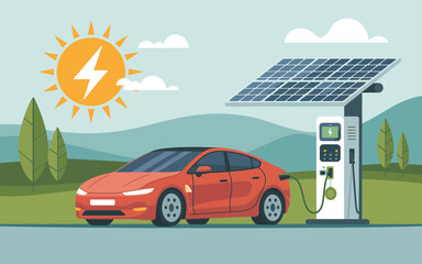 Electric car charging station powered by solar energy for a sustainable future
