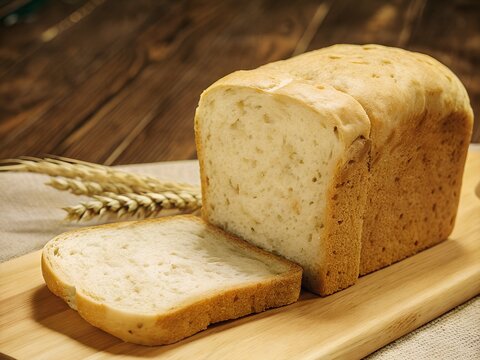 Freshly baked loaf of whole wheat bread with a slice cut
