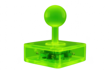 Fluorescent green arcade game joystick on transparent background