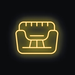 Fototapeta premium Bright yellow neon icon of a mechanical scale glowing on a black background