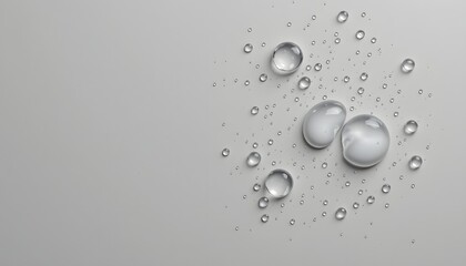 Close Up of Water Droplets on a Smooth Gray Surface with Soft Reflections and Texture