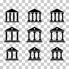 Set of university architecture icon, museum roman symbol, flat design vector illustration .
