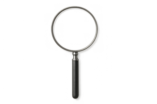 Magnifying glass showing search, zoom, exploration, and investigation concept on transparent background