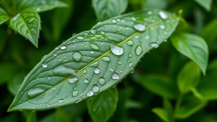 shallow. Fresh green leaves with morning water droplets, natural light and shallow focus. gardening catalogs, home-decor guides, designed for home decor and floral branding, promotes healthy living.
