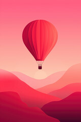 Colorful hot air balloon gliding over vibrant hills