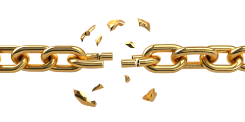 gold golden chain breaking isolated on white background, png, ai generated
