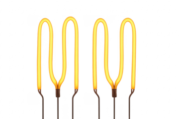 Yellow glowing neon light tube elements on transparent background