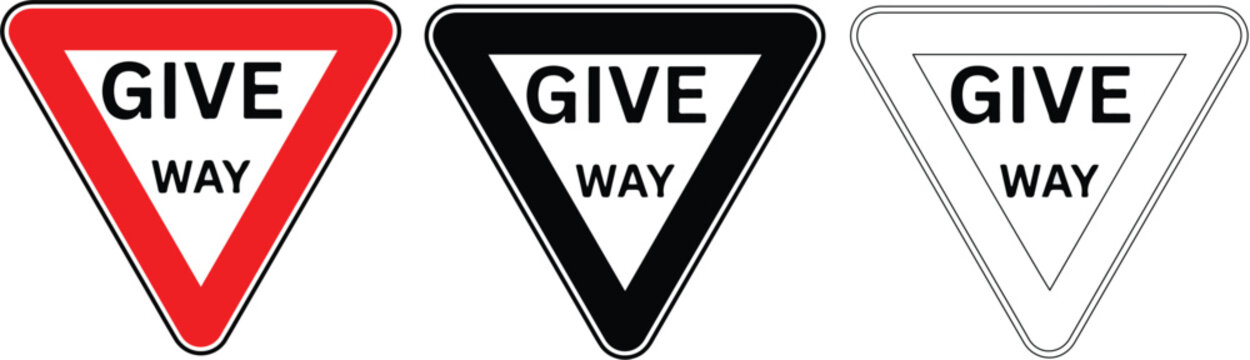 A triangular give way road safety sign alerts drivers to slow down, be cautious, and yield to traffic for safe driving