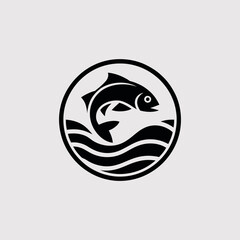 Fish Logo Design, Jumping Fish Icon, Salmon Logo, Circle Fish Symbol, Wave Fish Graphic, Trout Emblem, Aquatic Logo, Fishing Brand, Seafood Icon, Marine Fish Mark, River Fish Logo, Ocean Wave Icon, Na