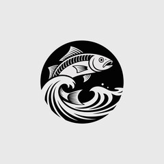 Fish Logo Design, Jumping Fish Icon, Salmon Logo, Circle Fish Symbol, Wave Fish Graphic, Trout Emblem, Aquatic Logo, Fishing Brand, Seafood Icon, Marine Fish Mark, River Fish Logo, Ocean Wave Icon, Na