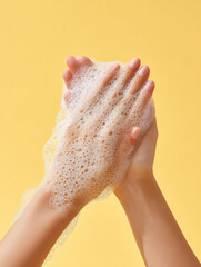 Hands creating bubbles with soap, showcasing cleanliness and hygiene