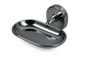 Wall mounted chrome soap dish holding bathroom hygiene