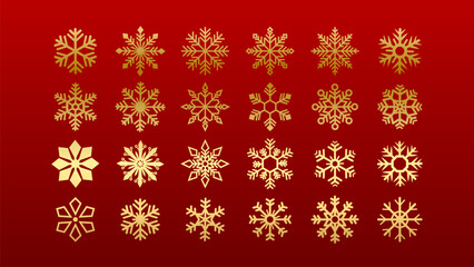 Golden Snowflake Illustration Collection for Luxury Christmas and New Year Decoration, Elegant Holiday Greeting Card, Poster, Packaging, and Background Design