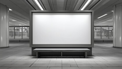 Fototapeta premium Empty Outdoor Advertising Sign Displayed At Airport Terminal. Large Billboard Space Available For Companies To Promote Products And Services. Catch Passengers' Attention.