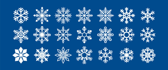 White Snowflake Icons Collection for Winter Holiday Design, Christmas Decoration, Greeting Card Template, and Web Graphic Resource in Minimal Style for Seasonal Creative Projects