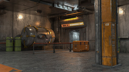 Futuristic fantasy sci-fi hangar environment. 3D rendered illustration. © IG Digital Arts