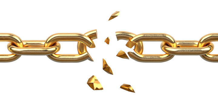 gold golden chain breaking isolated on white background, png, ai generated