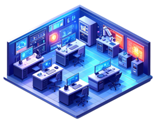 Futuristic Tech Innovation Lab – Creative Science Workspace PNG