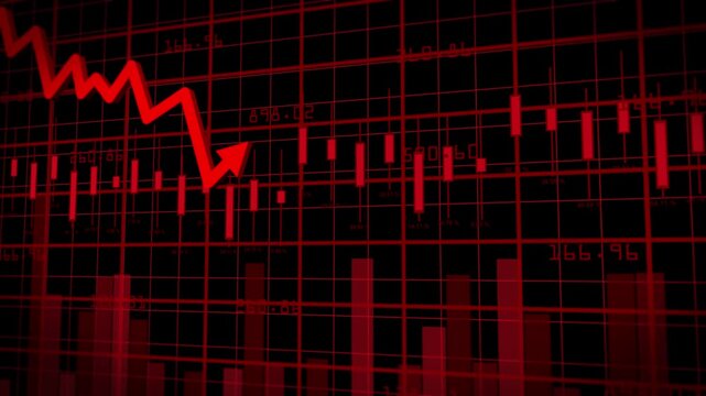 Chart lime and arrow 3D move down red Stock Market Chart Candlestick Graph Global Showing Currency Exchange Rates and Investment Dynamic Economic crisis Red candles of the bearish stock market chart.