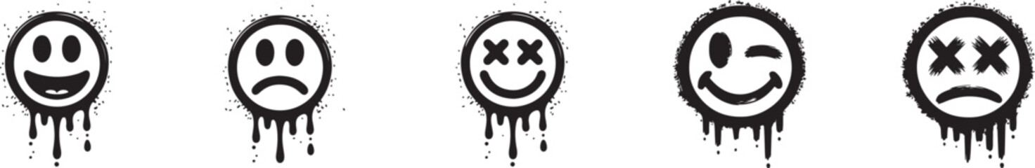 Graffiti smiley face emoticons with dripping paint texture vector