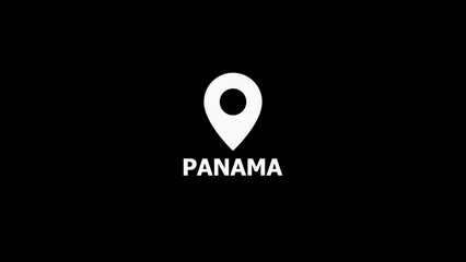 White map pin icon with the word PANAMA below on a black background panama location
