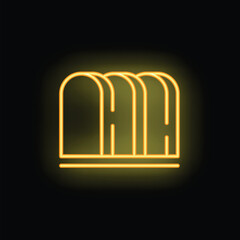 Yellow neon sign depicting a loaf of sliced bread, set against a black background
