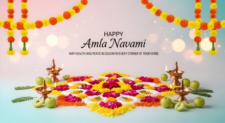 Celebrate Amla Navami with rangoli, copper lamps & floating marigold chains for health & harmony