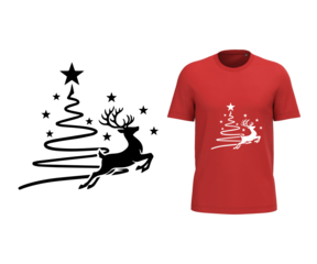Leaping Reindeer and Star Christmas Tree  t shirt design