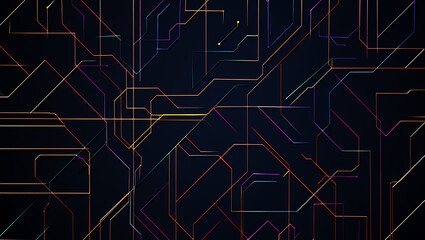 Abstract digital circuit board pattern with glowing lines on a dark background, representing technology and connectivity.