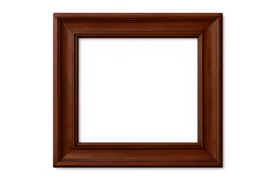 Classic style empty wooden picture frame on a transparent background, perfect for displaying art, images, or text
