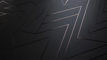 A dark, abstract background with a repeating chevron pattern highlighted by thin, glowing lines.