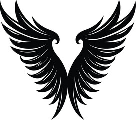 Pair of isolated black wings vector design element symbol of flight freedom and power on transparent background