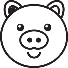 Simple black and white line drawing of a cute pig face