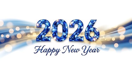 2026 blue ruby text effect isolated on a white background, Happy New Year banner, 2026 New Year Year Celebrating