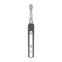 Dark gray electric toothbrush icon with power button and bristles dental hygiene