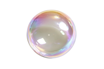 A translucent, iridescent sphere floating against a black background, reflecting light subtly