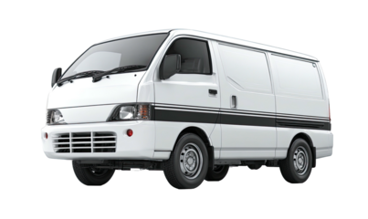 White commercial delivery van with dark stripe along the side. Isolated on a transparent background