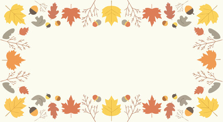 Autumn Leaves Border Frame Around Central Empty Space.