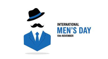 International Men's Day graphic with hat, mustache, suit and tie.