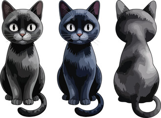 Cute cartoon cats sitting in a row vector illustration art