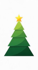 Obraz premium Festive Christmas Tree Illustration with Golden Star on Top, Green Color.