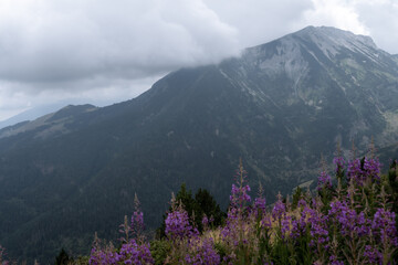 mountain landscape on peak of the balkans trail in Montenegro
