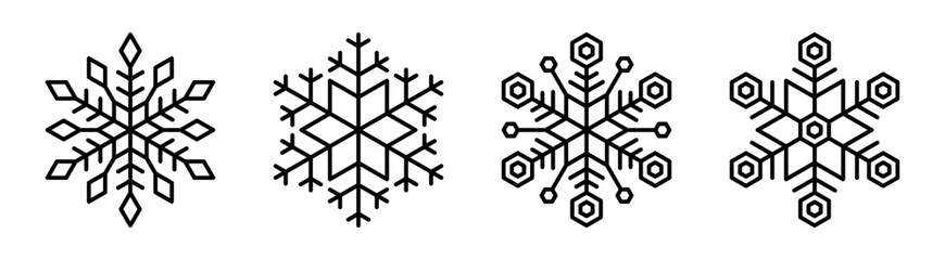 Set of snowflake outline icons. Vector graphics