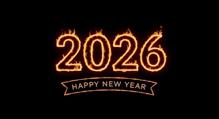 Obraz premium 2026 fire text effect isolated on a dark background, Happy New Year banner, Celebrating 2026 new year