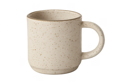 Ceramic stoneware mug with speckle pattern transparent background