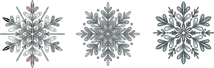 hand drawn winter snowflake illustrations in pastel tones